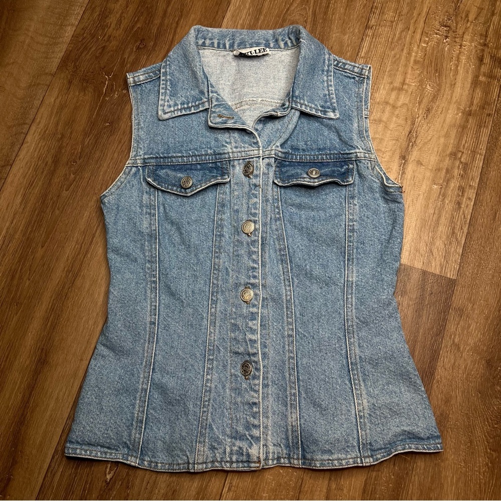 Niki-Lee California Vintage Denim Vest Pocket Breast Collared: Sm